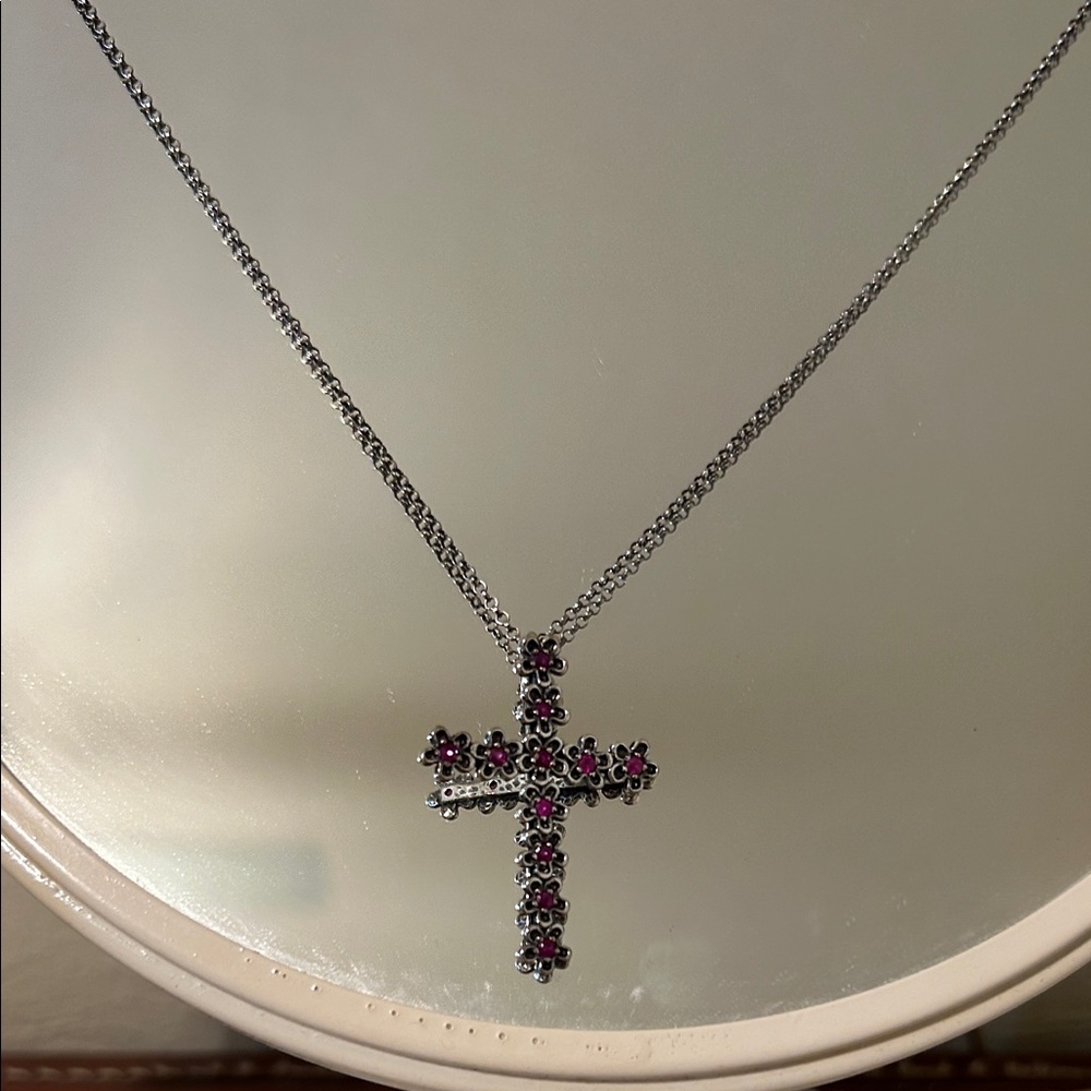 Ruby & Sterling cross/flower necklace
